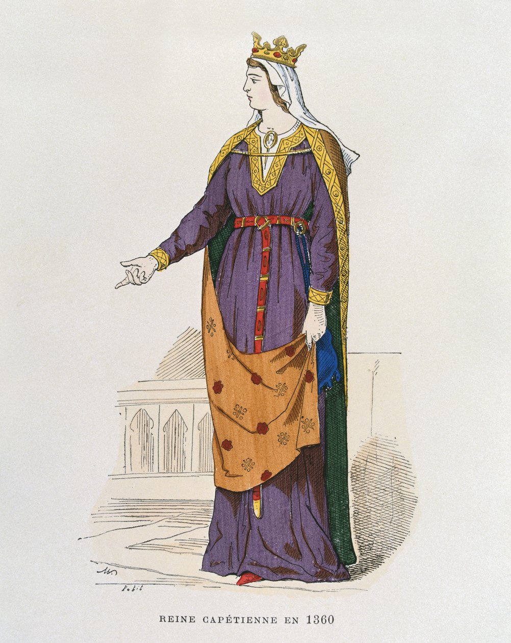 Capetian Queen 1360-ban, a francia polgári és katonai jelmezektől az évszázadok során alkotó: French School