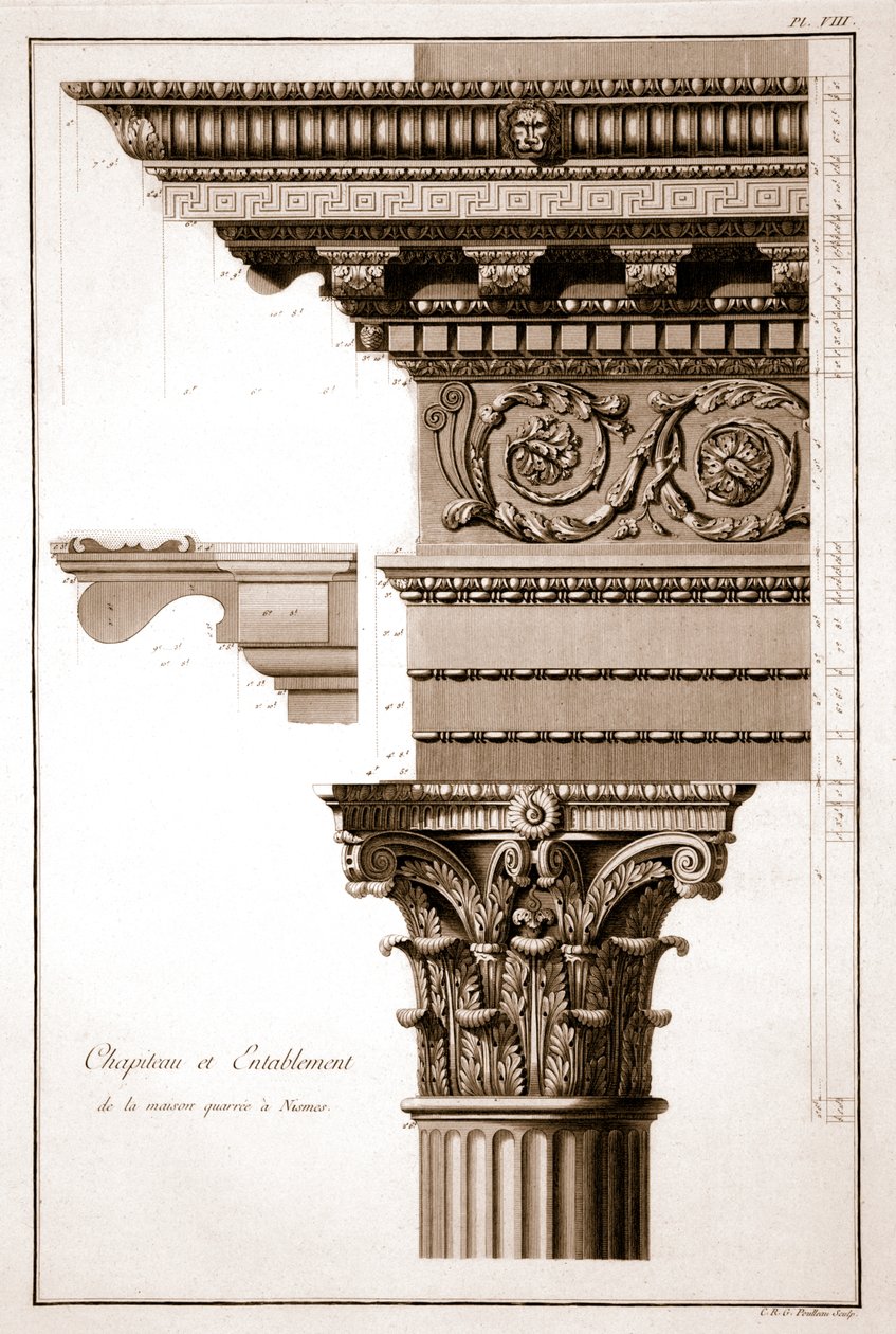 Capital & Entablature, Maison Carrée, Nimes, Franciaország alkotó: French School
