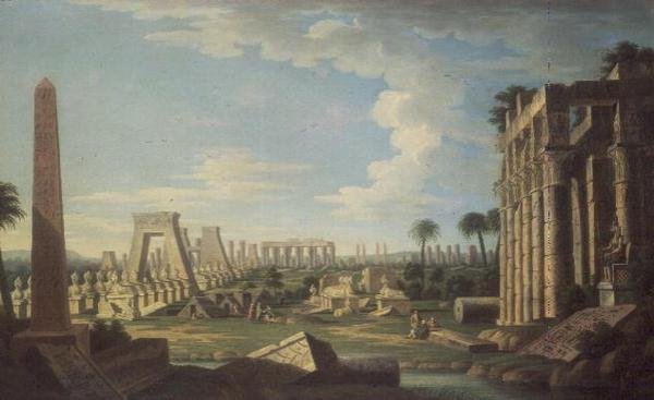 Capriccio egyiptomi romokkal (olaj a panelen) alkotó: French School