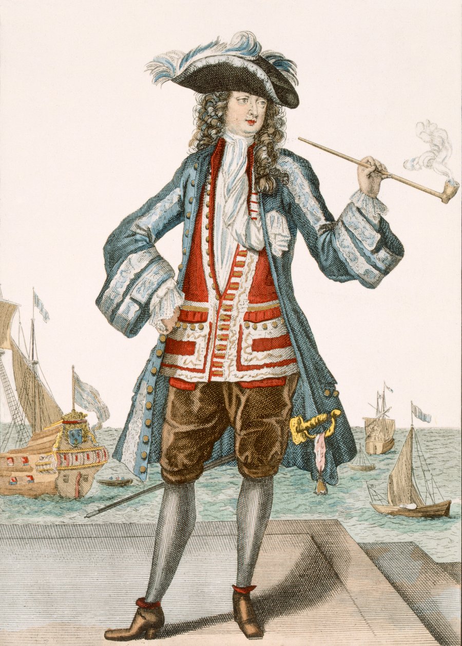 Jean Bart dunkerque-i kapitány 88: Le Capitaine Jean Baert de Dunquerque, a flotta kapitánya hosszú pipázva áll a dokkban; Jean Bart (1651-1702), flamand tengerész alkotó: French School