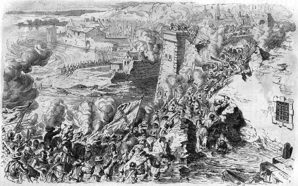 Lagny elfoglalása Farnese által 1590-ben, egy régi metszet után. In "" Histoire Populaire de la France"", sd. 1885 körül. Metszet. alkotó: French School