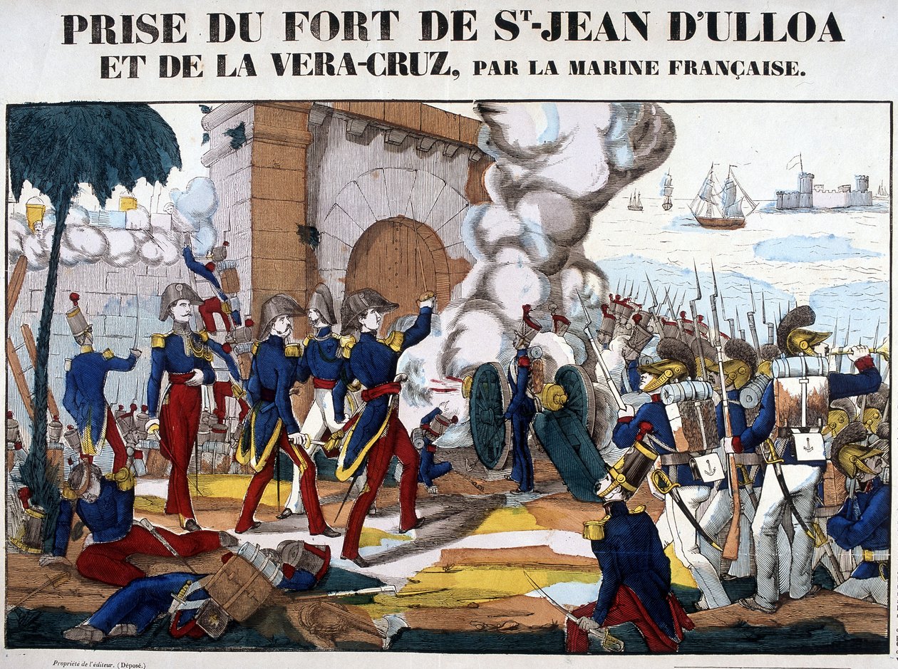 Ulloai Szent János és La Vera Cruz erőd elfoglalása Mexikóban 1838 novemberében. Epinal képe alkotó: French School
