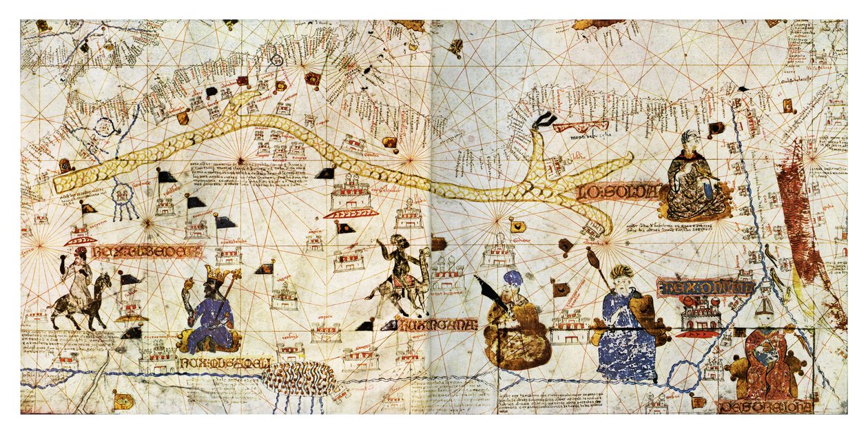 Karavánutak a Szaharában 1413-ban, a "Histoire de la Locomotion Terrestre..." című műből, 1935 körül (nyomtatás) (nyomtatás) alkotó: French School