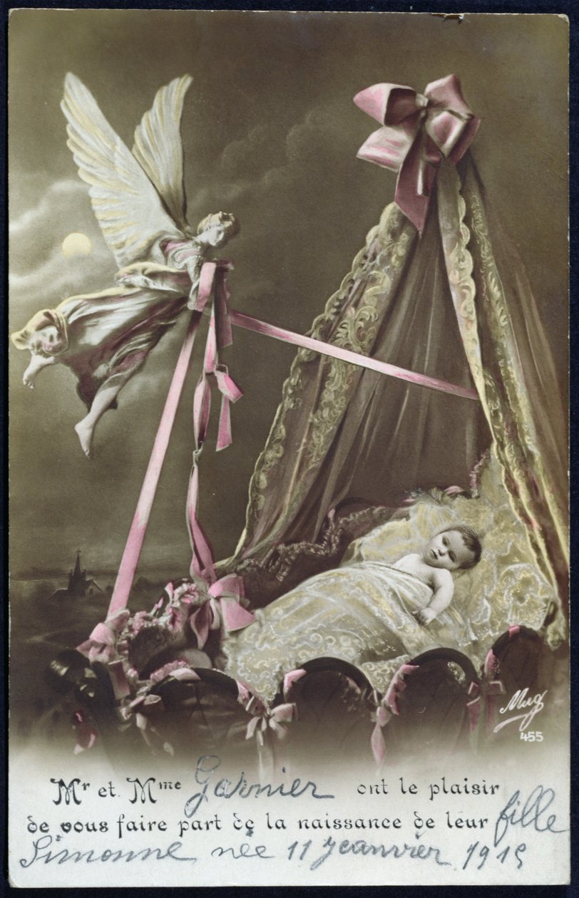 Kisbaba születését hirdető kártya, 1915. január 11. (színes fotó) alkotó: French School