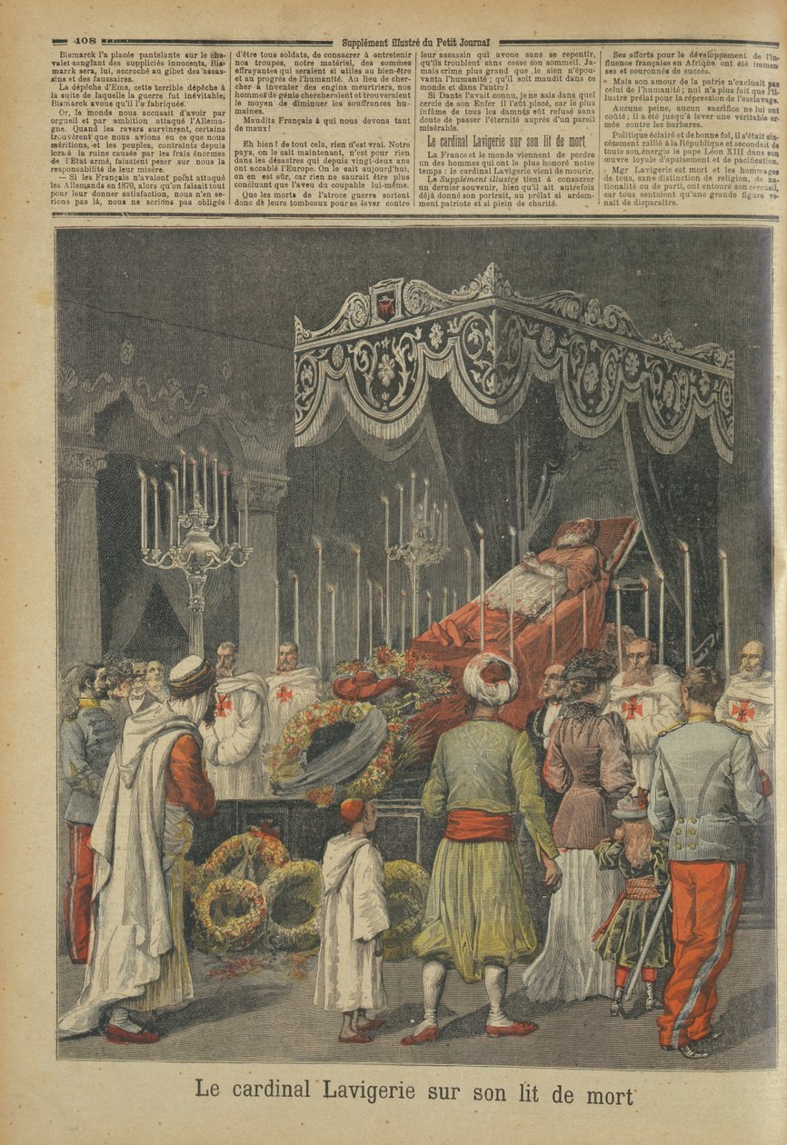 Lavigerie bíboros (1825-92) a halálos ágyán, a Le Petit Journalból, 1892. december 17. alkotó: French School