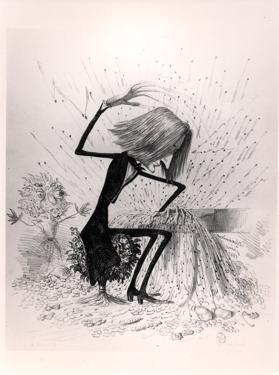 Liszt Ferencet (1811-86) zongorázó karikatúra, 1845 alkotó: French School