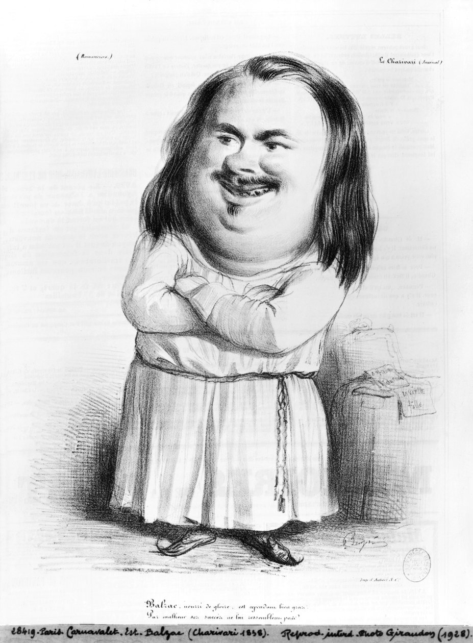 Honore de Balzac (1799-1850) karikatúrája, illusztráció a "Le Charivari"-ból, 1838. alkotó: French School
