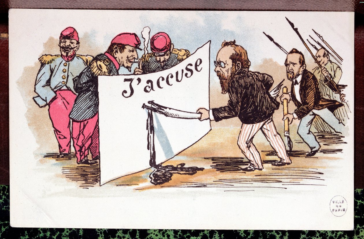 JAccuse karikatúrája, Emile Zola (1840-1902) cikke Alfred Dreyfus védelmében, 1898 alkotó: French School