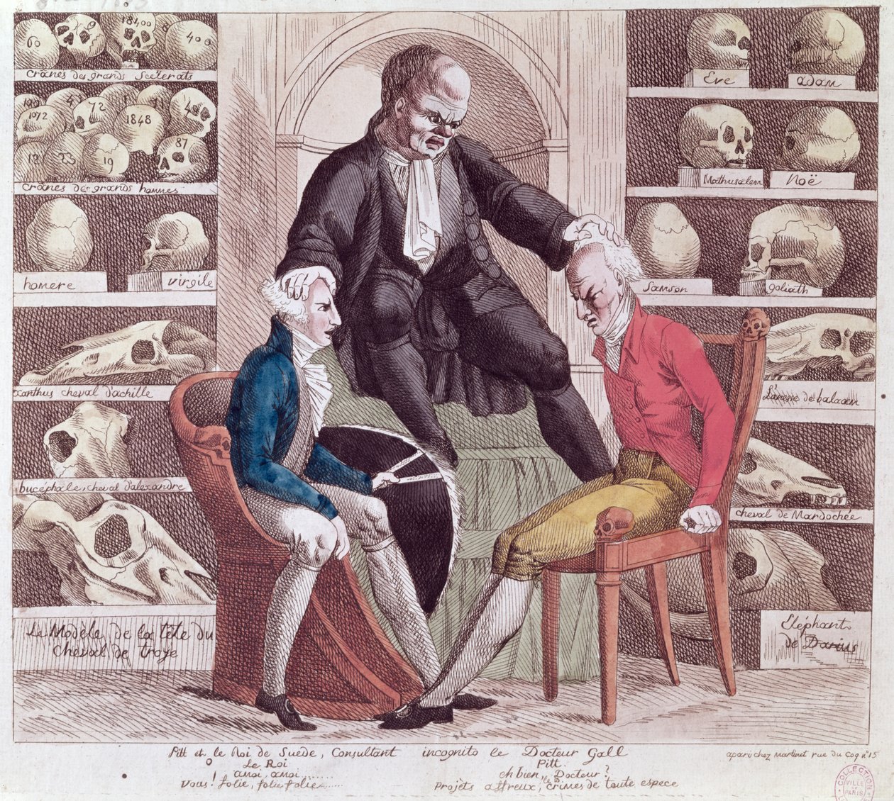 Ifjabb William Pitt (1759-1806) és Gustav IV Adolf (1778-1837) karikatúrája Sr. Franz Joseph Gall (1758-1828) látogatásakor 1806 alkotó: French School