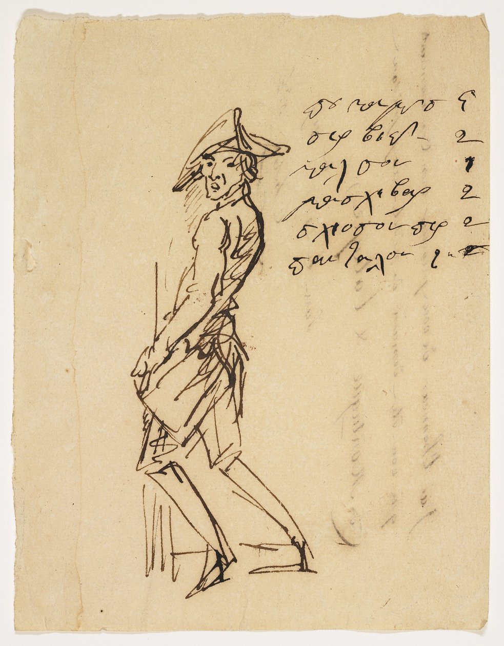 Egy fiatal katona karikatúrája, 1809 (toll és barna tinta papíron) alkotó: French School