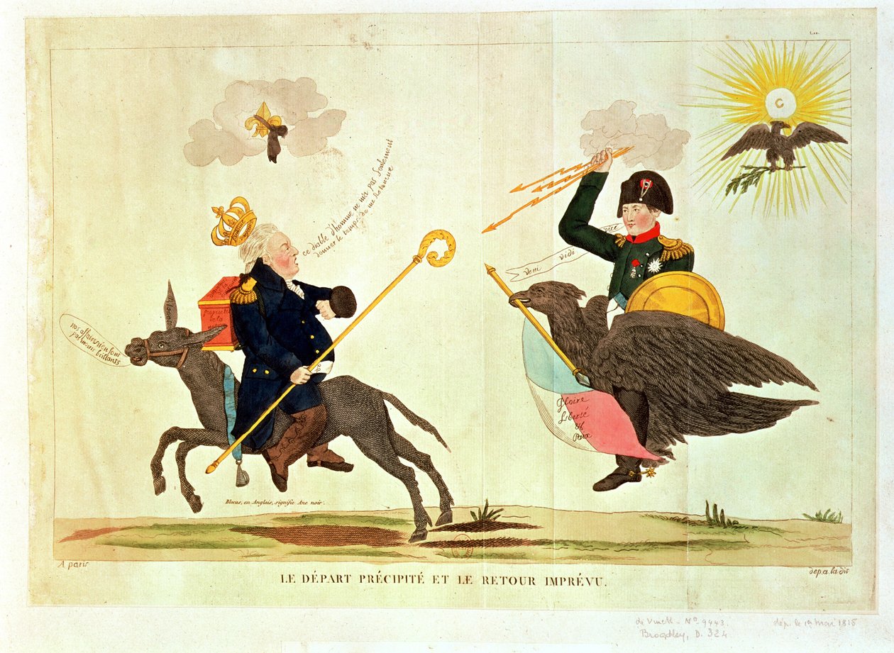 A „Száz nap” karikatúrája, A sietős távozás és a váratlan visszatérés, 1815 alkotó: French School
