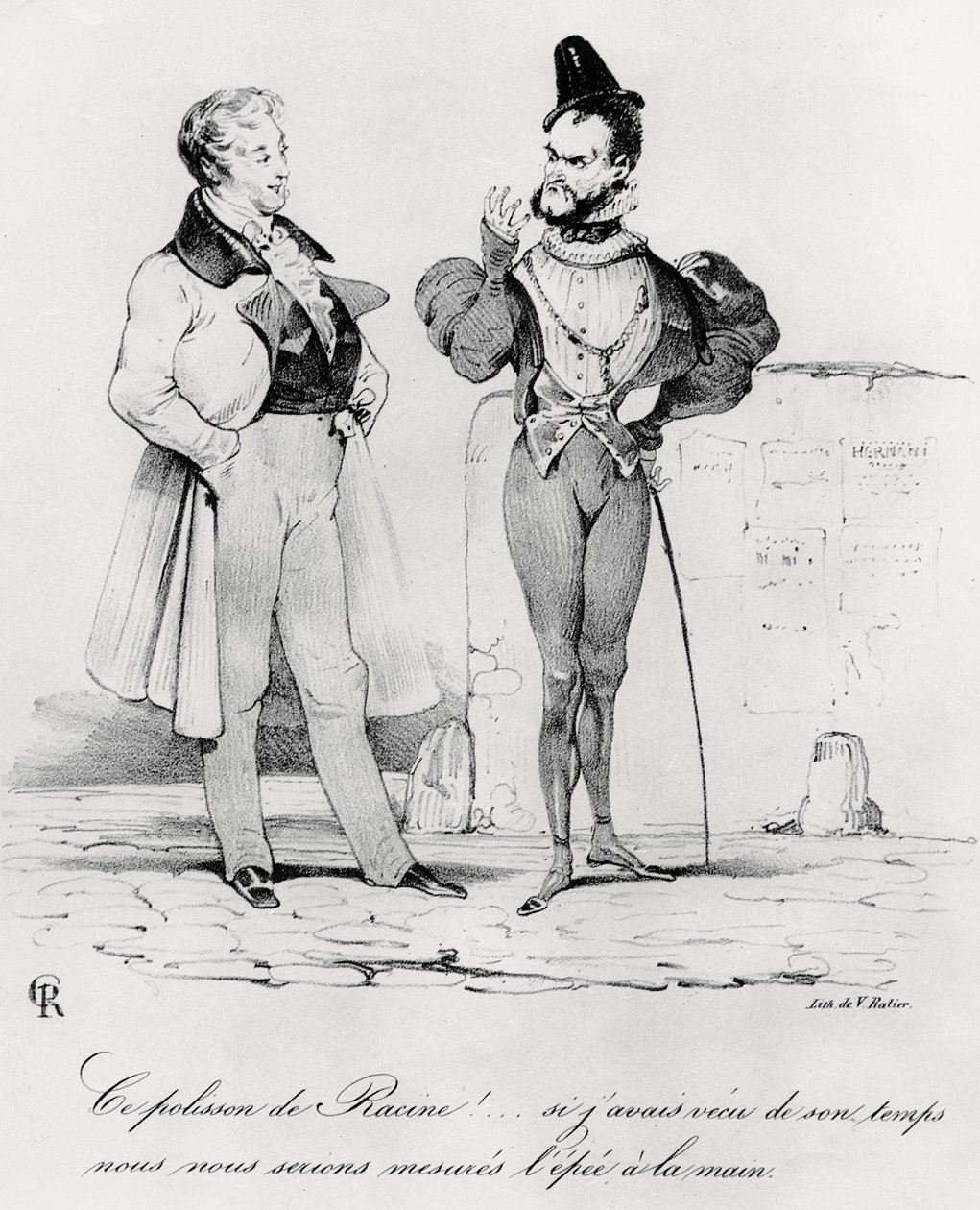 A romantikus drámák karikatúrája Hernani korában, Victor Hugo 1802-85) (1829) alkotó: French School