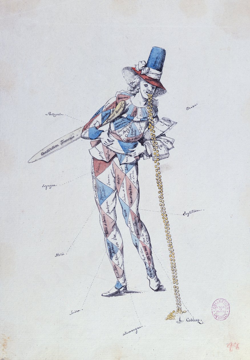 Francia arisztokrata emigránsokat gúnyoló karikatúra, 1792 körül alkotó: French School