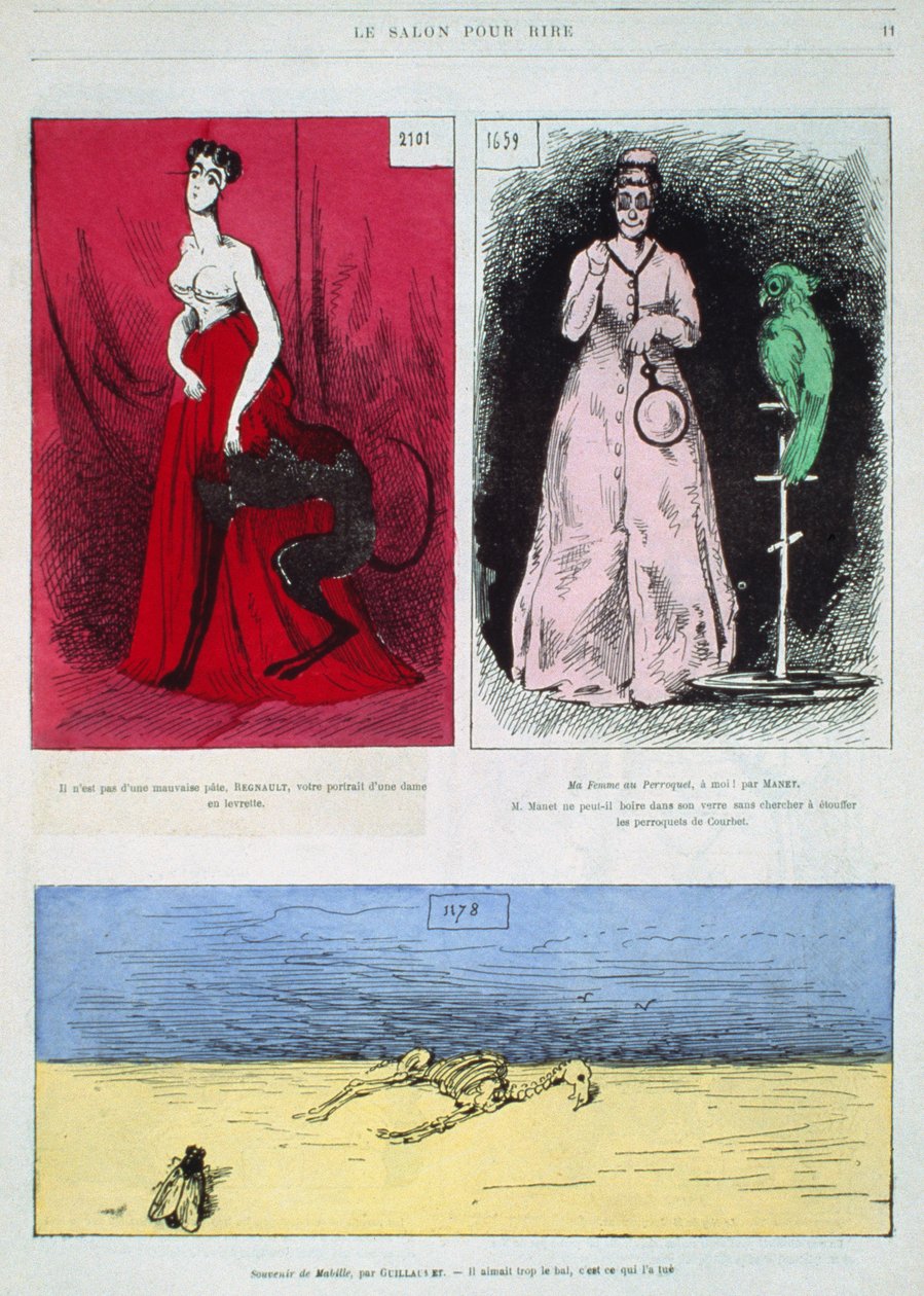 Karikatúrák festőkről, Henri Regnault, Edouard Manet, Gustave Guillaumet, illusztráció a Le Salon pour Rire-ből alkotó: French School