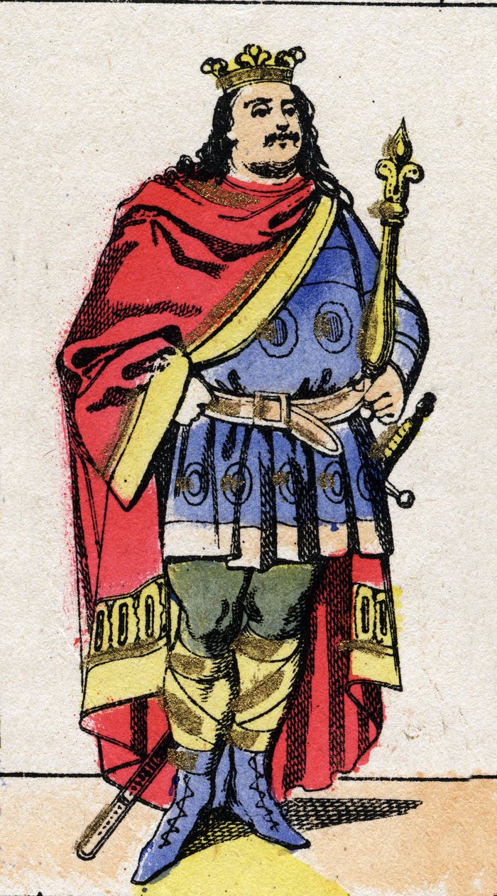 Karoling-dinasztia: Charles III. Le Gros (839-888), a frankok királyának portréja 881-től 887-ig. Epinális képalkotás a 19. század végéről. Magángyűjtemény. alkotó: French School