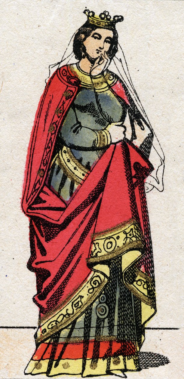Karoling-dinasztia: Friuli Adelaide (vagy Aelis, 850-901 körül) portréja, a frankok királynője, II. Lajos Begue felesége (846-879). Epinális képalkotás a 19. század végéről. Magángyűjtemény. alkotó: French School
