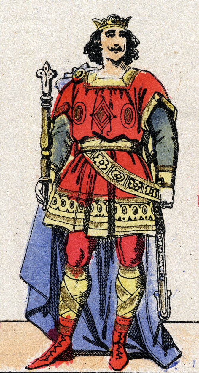 Karoling-dinasztia: II. Lajos Begue (846-879), a frankok királya 877-től 879-ig portréja. Epinális képalkotás a 19. század végéről. Magángyűjtemény. alkotó: French School