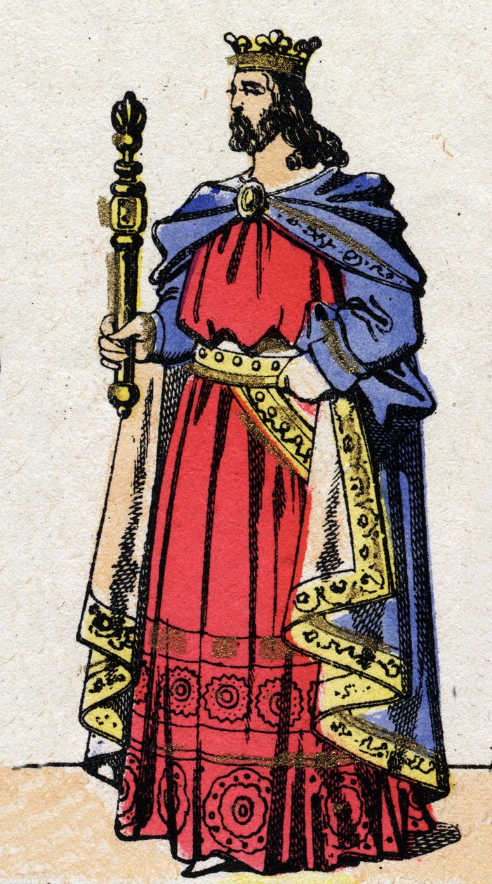Karoling-dinasztia: IV. Lajos, Outremer (921-954), a frankok királya 936 és 954 között portréja. Epinális képalkotás a 19. század végéről. Magángyűjtemény. alkotó: French School