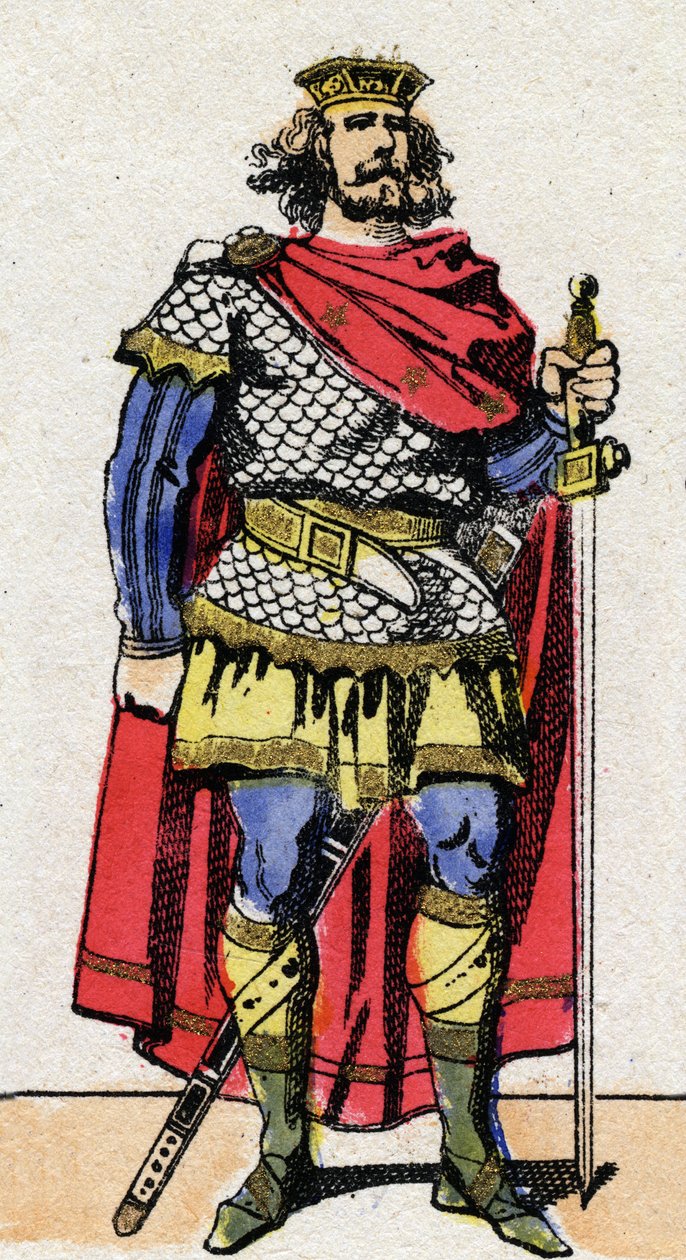Karoling-dinasztia: Rövid Pepin (715-768) portréja, a frankok királya 751-től 768-ig. Epinális képalkotás a 19. század végéről. Magángyűjtemény. alkotó: French School