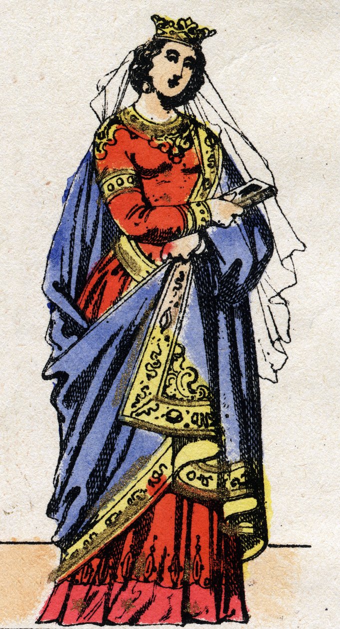 Karoling-dinasztia: Richarde Swabian (841-896) portréja, III. Le Gros Károly (839-888) frankok felesége. Epinális képalkotás a 19. század végéről. Magángyűjtemény. alkotó: French School