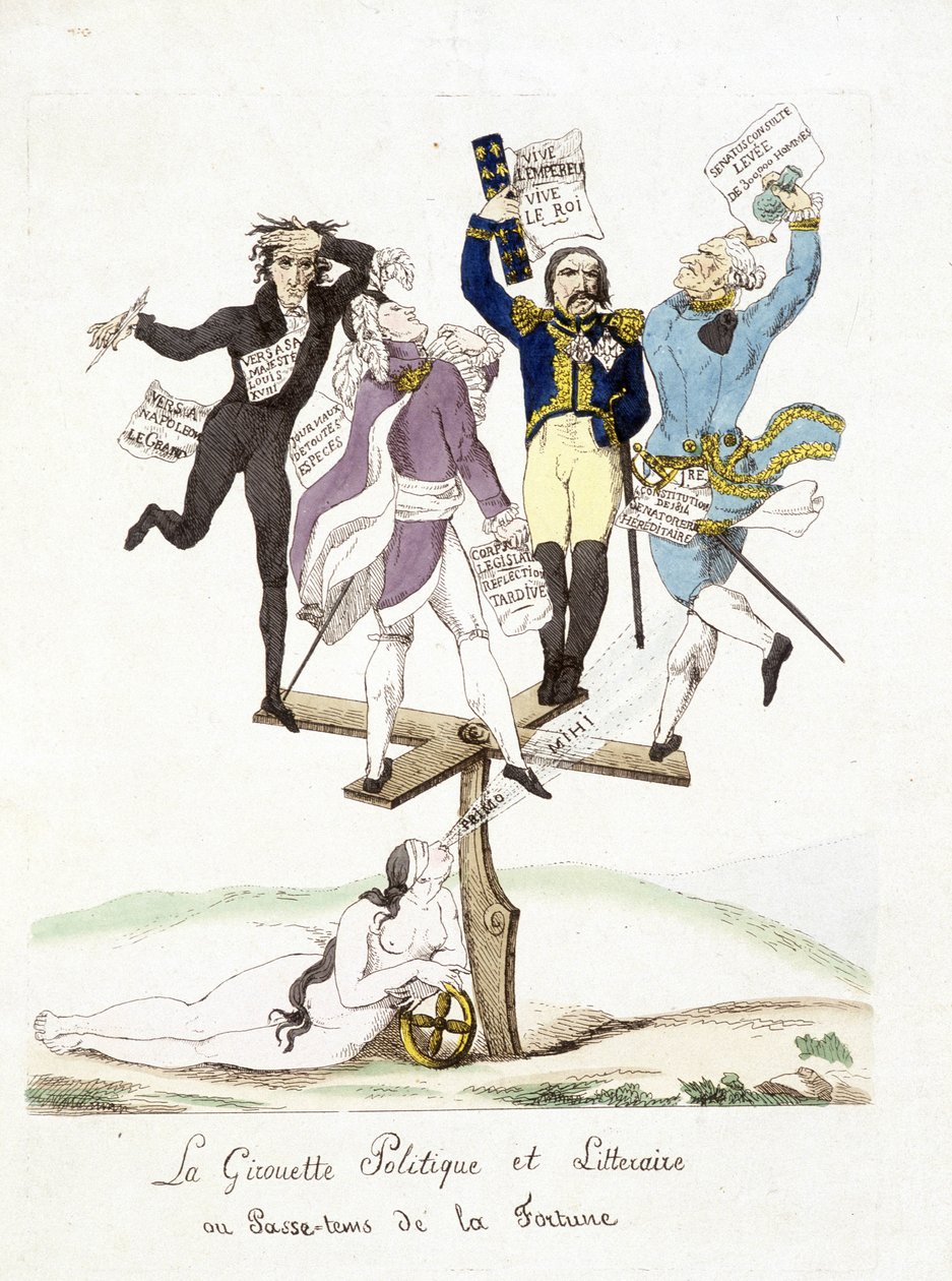 Rajzfilm Napóleon Bonaparte-ról. A politikai és irodalmi szélkakas, ahol a szerencse múlik. alkotó: French School