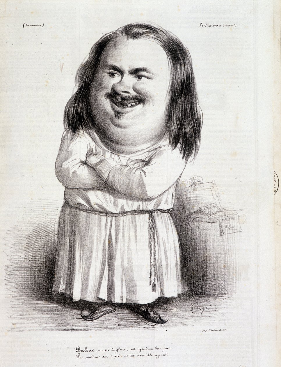 Honore de Balzac (1799-1850) és szerzetes rajzfilmje - a „Charivari”-ban, 1838.12.10. B.H.V.P. alkotó: French School