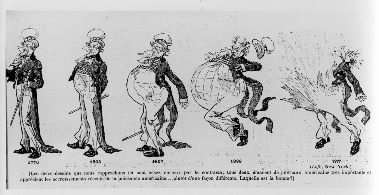 Karikatúra, amely kommentálja az Amerikai Egyesült Államok földvásárlásait, illusztráció a Le Rire-ből, 1895. március 4. alkotó: French School