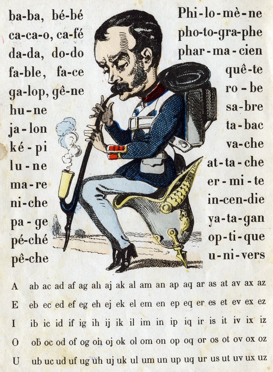 Rajzfilm porosz csatahajó öltönyben. ABC katonai (ábécé - abecedary). Az Epinal képalkotása alkotó: French School