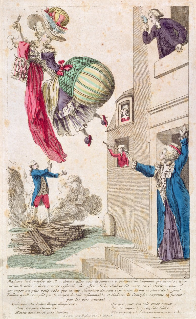 Rajzfilm nevetséges divatot és léggömböket, 1783-4 alkotó: French School