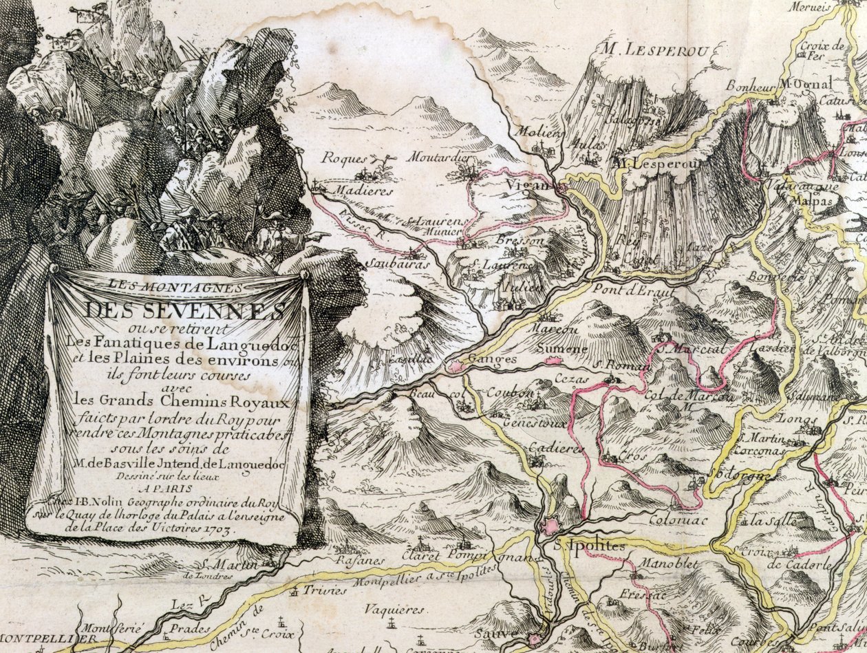 Cartouche a Cevennes régió térképéről, 1703 alkotó: French School