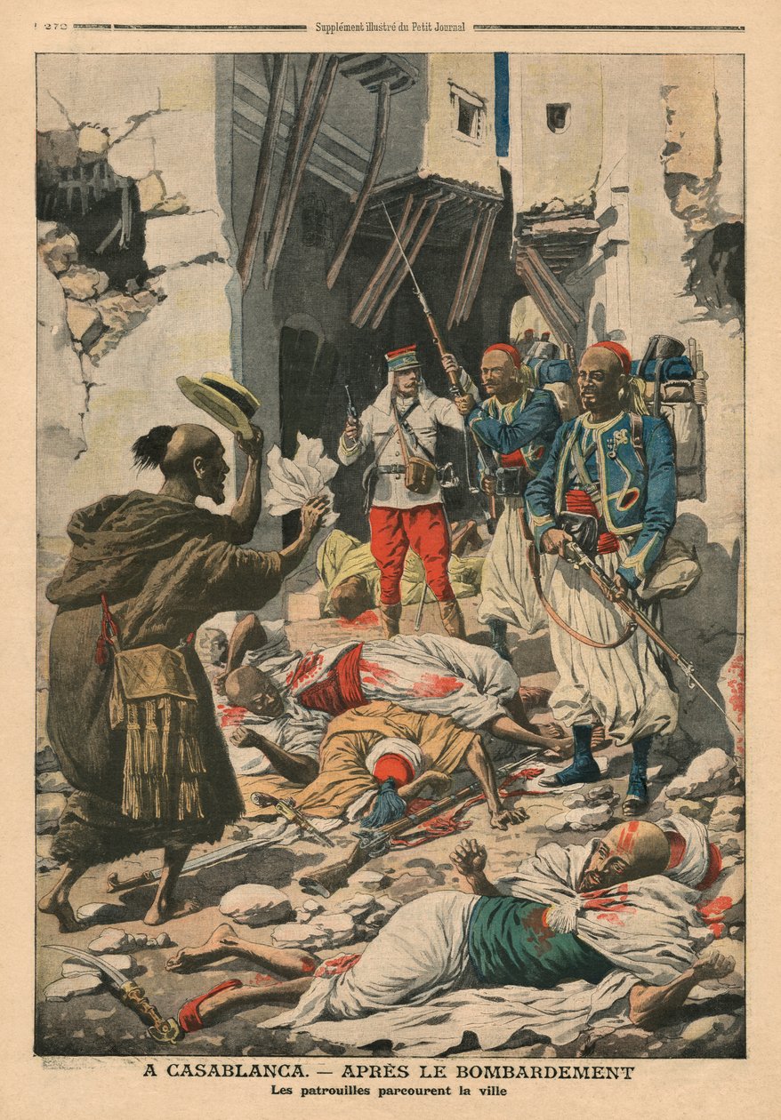 Casablanca a robbantás után, illusztráció a „Le Petit Journal”-ból, mellékelt illusztráció, 1907. augusztus 25. alkotó: French School