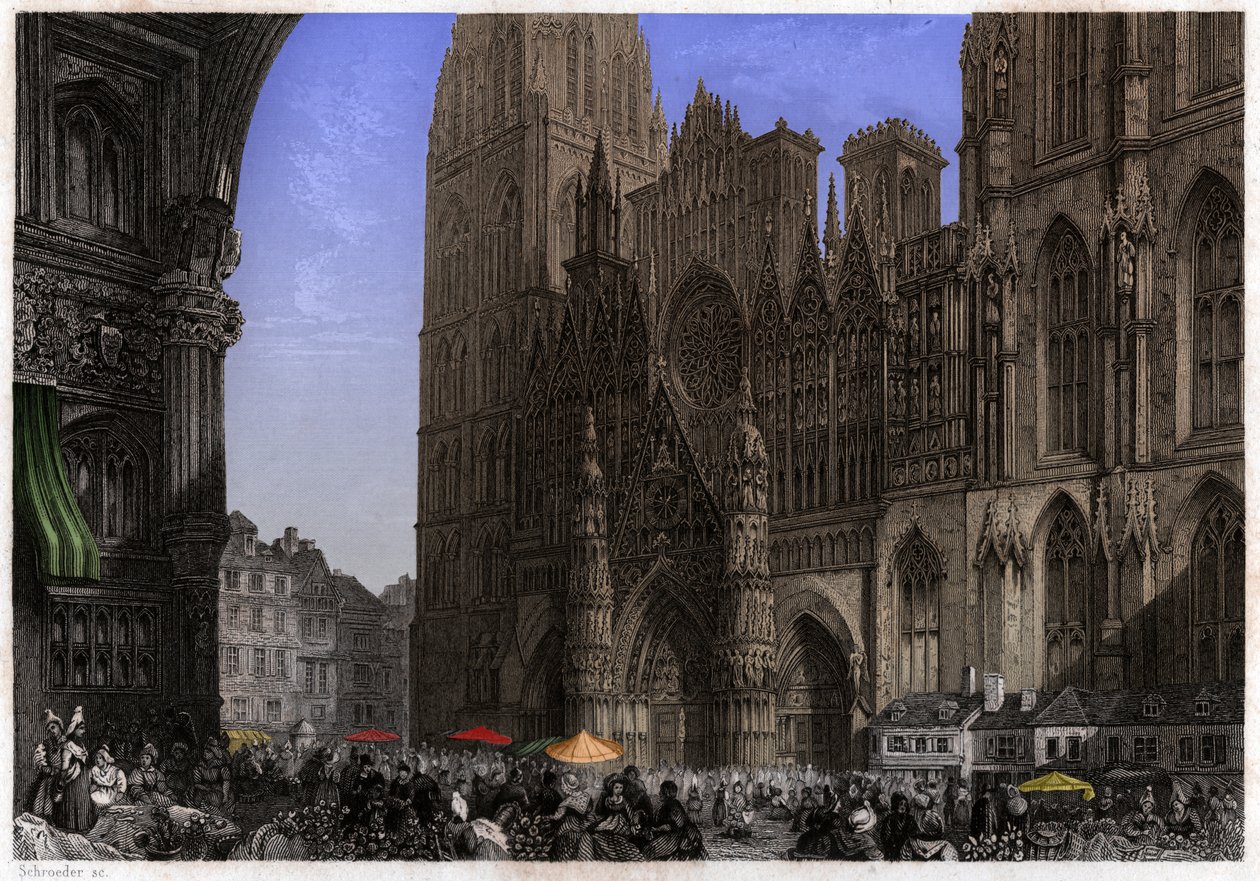 Rouen katedrálisa. (metszet, kb. 1850) alkotó: French School