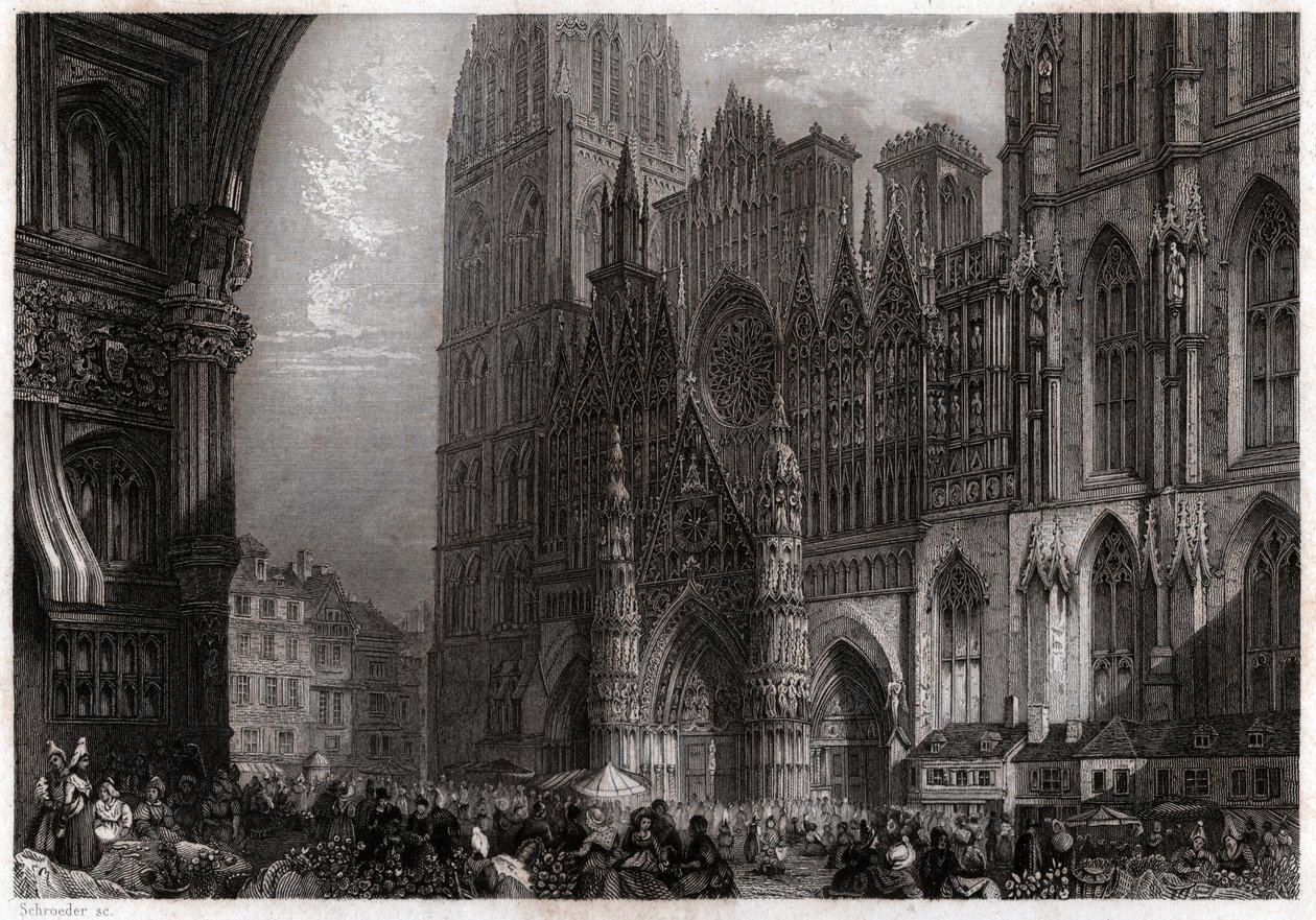 Rouen katedrálisa. (metszet, kb. 1850) alkotó: French School