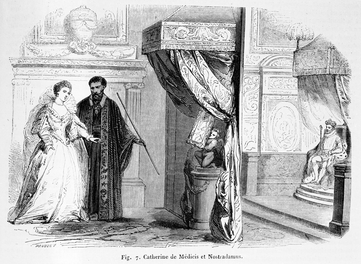 Catherine de Medici (1519-89) Nostradamusszal, a Magasin Pittoresque-ből, 1849 alkotó: French School