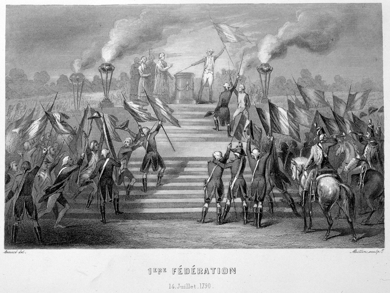 1790. július 14-én a Champs-de-Mars-i Haza Oltárán az I. Országos Szövetség megünneplése, a Bastille elfoglalásának 1. évfordulója alkalmából – a „Fasttes de Gardes nationales de France”-ban” alkotó: French School