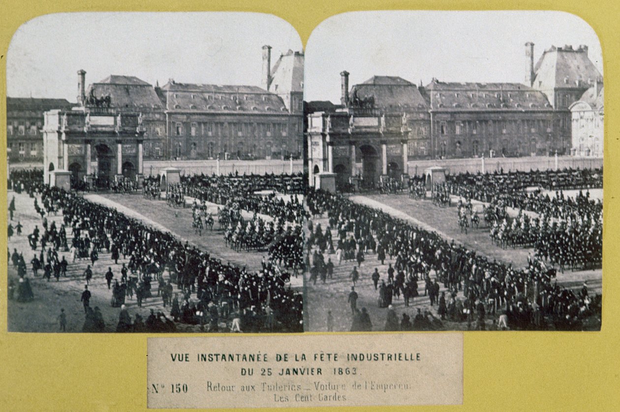Az ipar ünnepe a Tuileries-ben, Place du Carrousel, Párizs, sztereoszkópikus kilátás, 1863. január 25. alkotó: French School