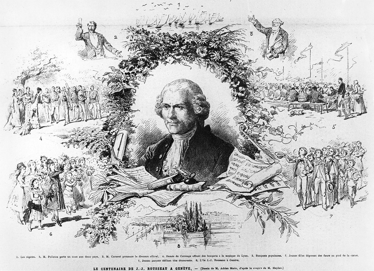 Ünnepségek Genfben Jean-Jacques Rousseau halálának századik évfordulója alkalmából, illusztráció a Le Monde Illustree-ből, 1878 alkotó: French School