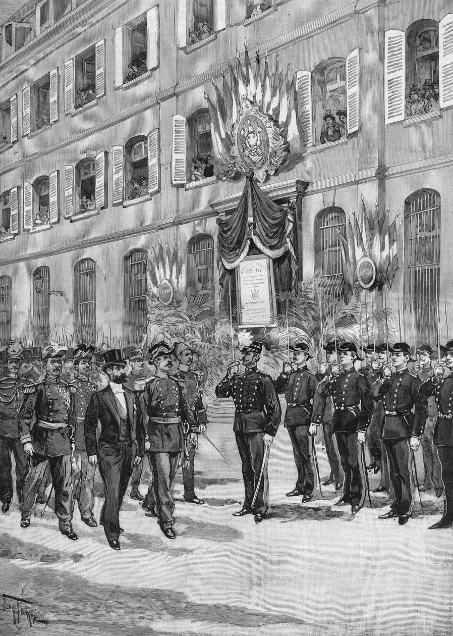 Az Ecole Polytechnique századik évfordulója: Sadi Carnot (1837-1894), francia elnök a diákokat értékeli, Párizs 1894. alkotó: French School
