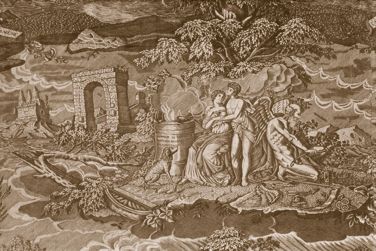 Székhuzat francia nyelvű feliratokkal, 1811 körül (hengernyomott pamut) alkotó: French School