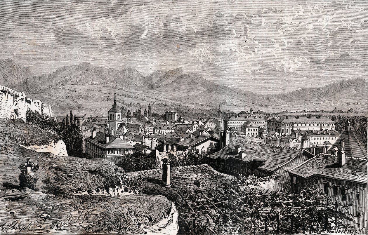 Chambery - Savoie - metszet „La France illustree: földrajz, történelem, statisztikai igazgatás” V.A. Maláta-barna. 1884 alkotó: French School