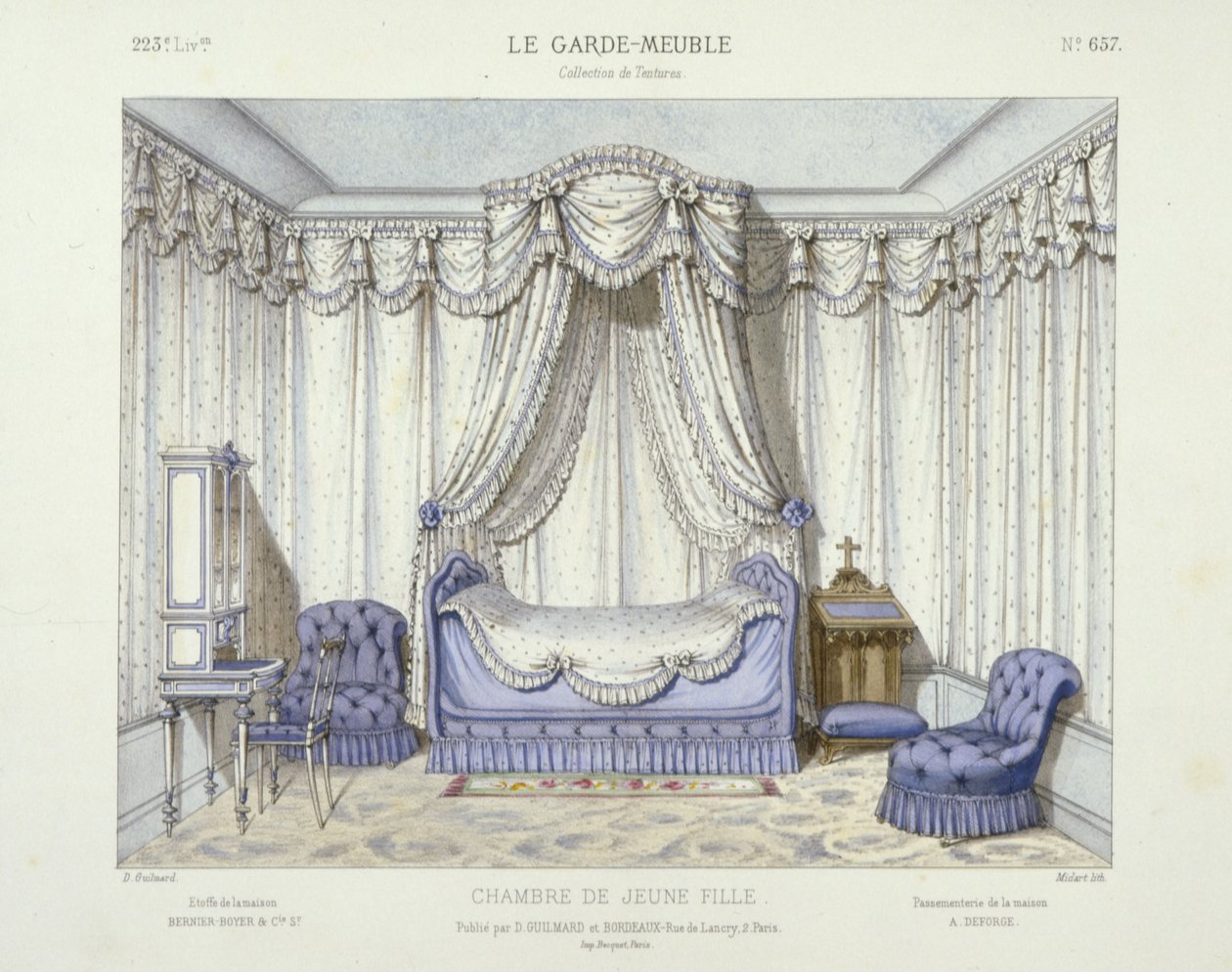 Chambre de Jeune Fille, a Le Garde-Meuble-ból, Pub. Párizs, 1890 körül (színes litográfia) alkotó: French School