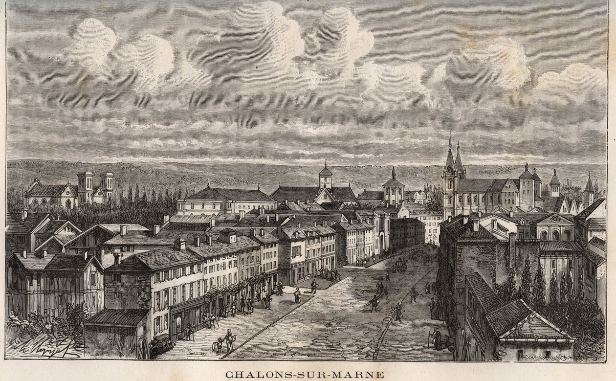 Champagne-Ardenne (Champagne Ardenne), Marne (51), Chalons sur Marne (Chalons-sur-Marne) (jelenlegi Chalons en Champagne, Chalons-en-Champagne) - metszet „France illustrée: földrajz, történelem, statisztikai közigazgatás” felirattal, készítette V.A. Maláta alkotó: French School