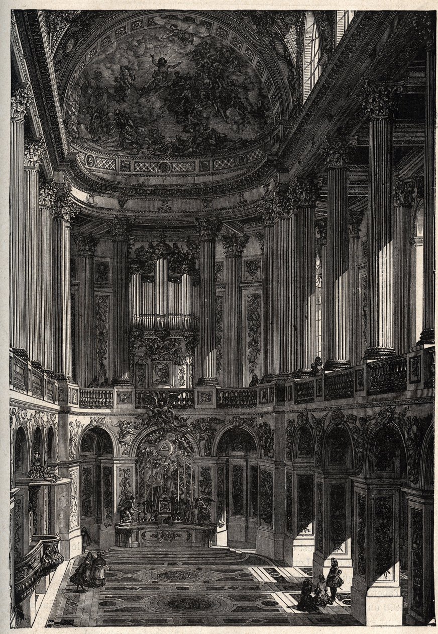 A Versailles-i palota kápolnája - A Versailles-i kastély kápolnája - „” PATRIE” metszet – LEÍRÁS PECTURERIQUE DE LA FRANCE EN 6 KÖTET: LUCIEN HUARD - 19. század vége alkotó: French School