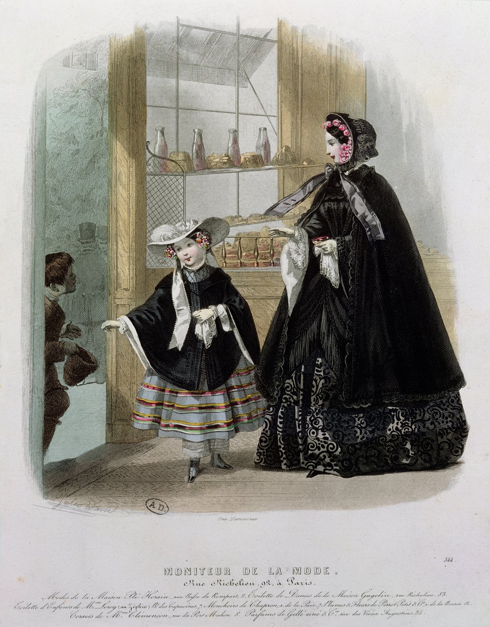 Jótékonysági cukrászdában, illusztráció a Moniteur de la Mode-ból, 1852 (színes metszet) alkotó: French School