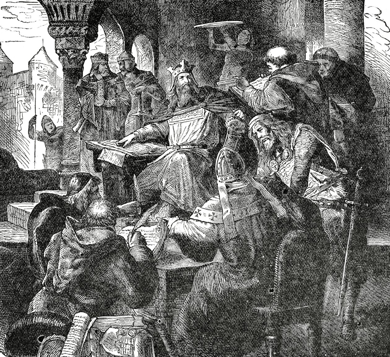 Nagy Károly az aacheni palotai iskolájának diákjaival és tanáraival, 1890 körül alkotó: French School