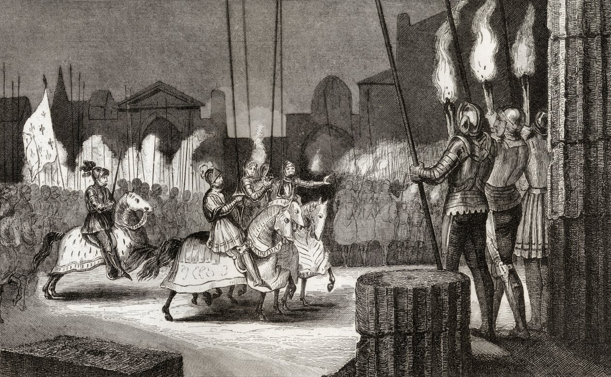 VII. Károly (1470-98) 1494-ben belép Rómába, hogy Kelet császárává nyilvánítsák Colart „Histoire de France” című művéből, amely 1840 körül jelent meg. alkotó: French School
