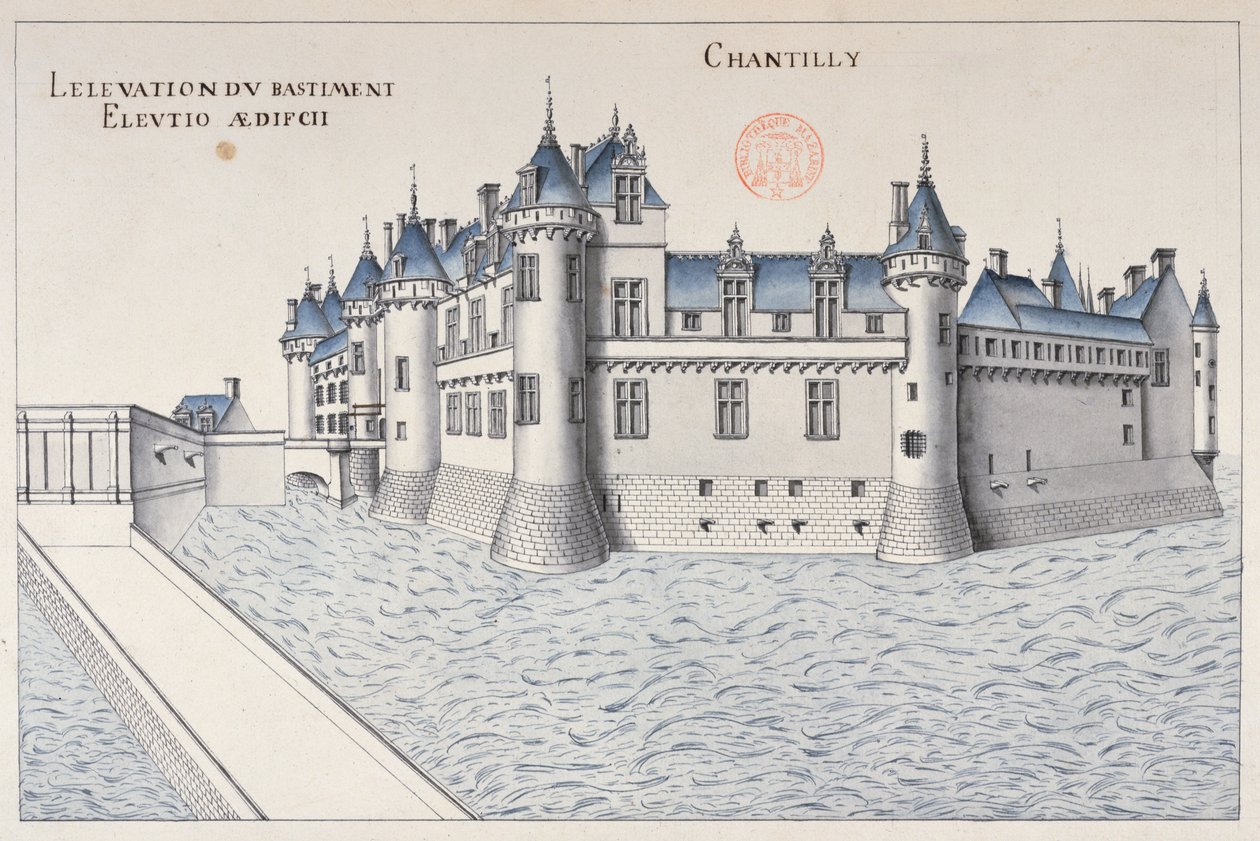 Chateau de Chantilly (toll, tinta és WC papíron) alkotó: French School
