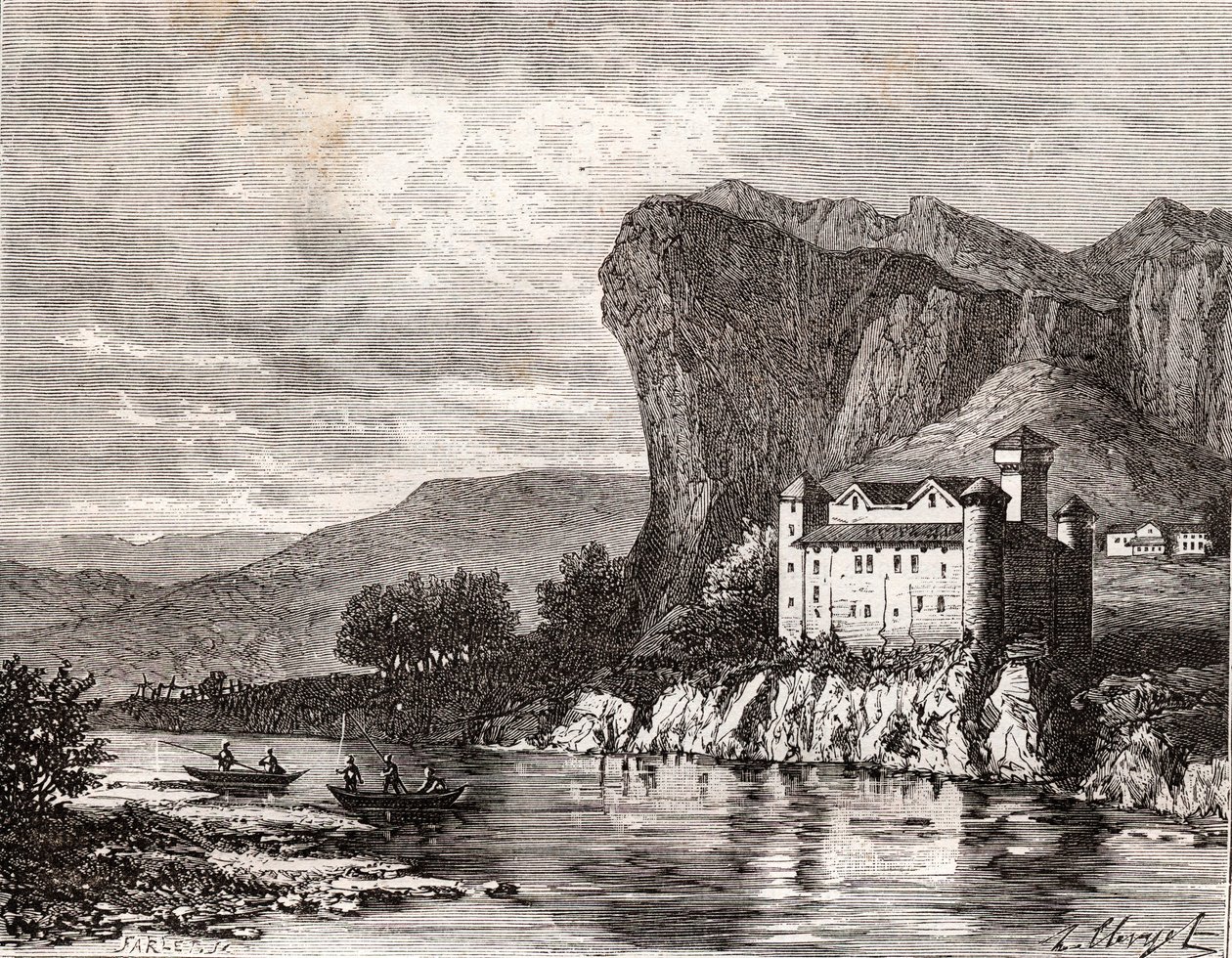 Chateau de la Caze en Lozere - metszet a „La France illustree: földrajz, történelem, statisztikai igazgatás” könyvbe, V.A. Maláta-barna. 1884 alkotó: French School