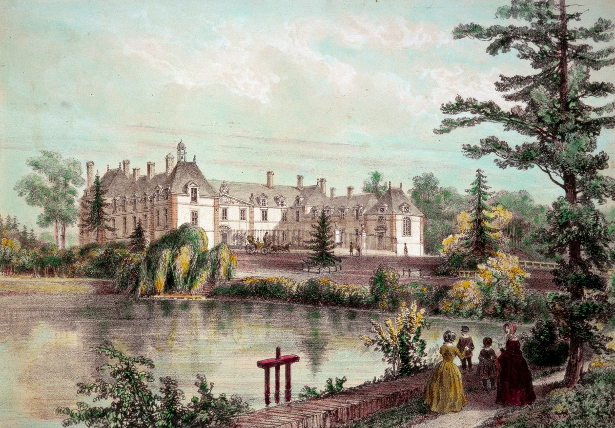 Chateau de la Loire: Kilátás a Chateau de la Seilleraye-re Carquefouban (Loire Atlantique). századi magángyűjtemény nyomatai alkotó: French School
