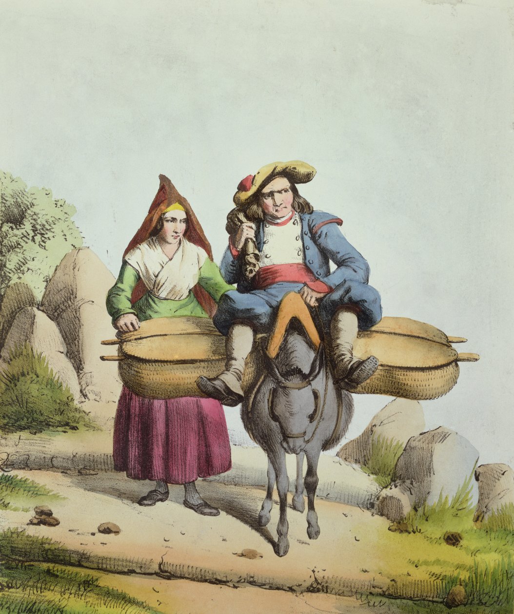 Sajtárusok Tarbes régióból, 1840 körül (színes gravírozás) alkotó: French School